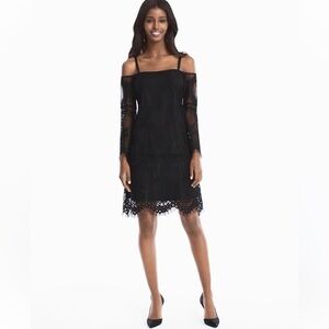 White House Black Market | Women's Cold Shoulder Black Lace Shift Dress Size 10